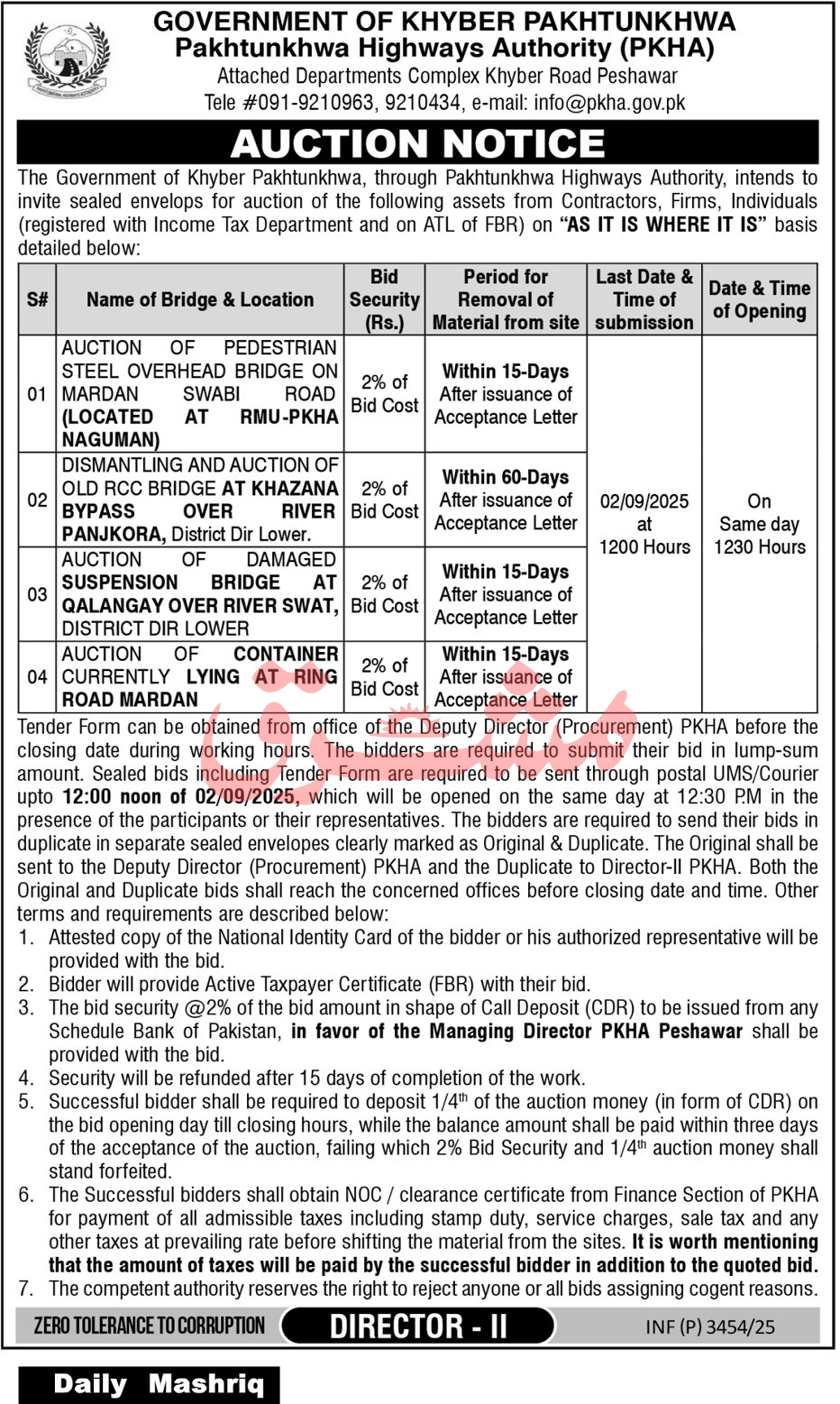 Highway Authority KPK Tender Notice